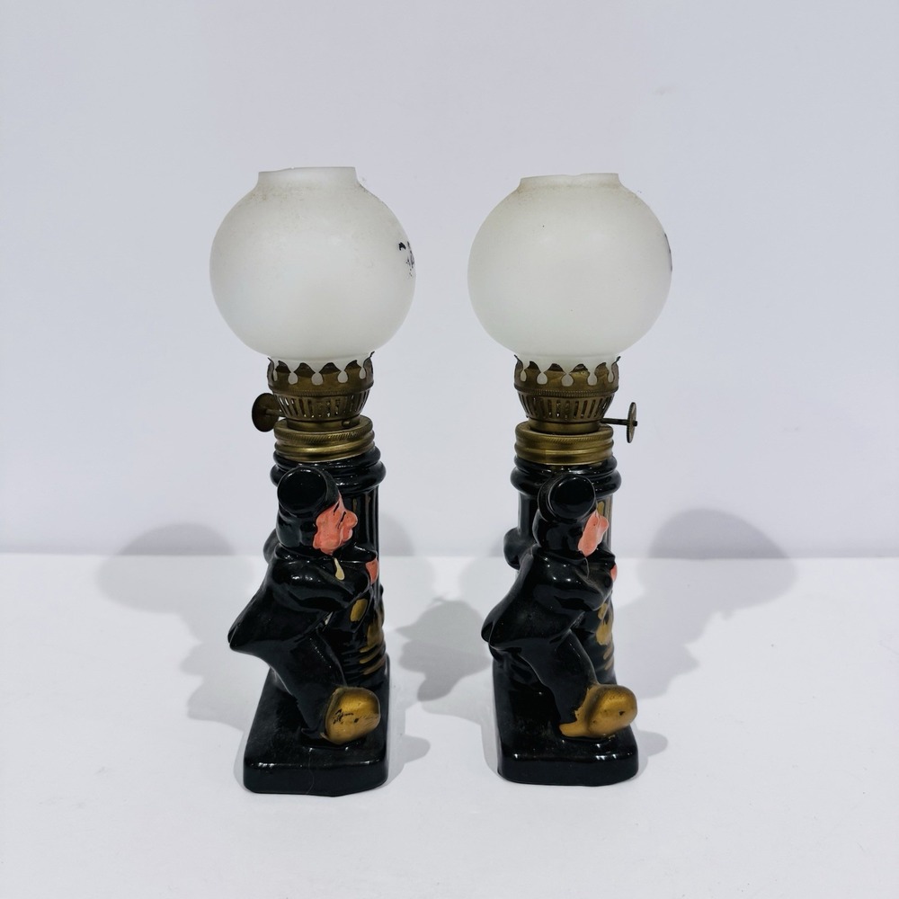 Pair Of Vintage Good Time Charlie Chaplin Tabletop Oil Lamp Post Bar Figurines - Picture 5 of 10